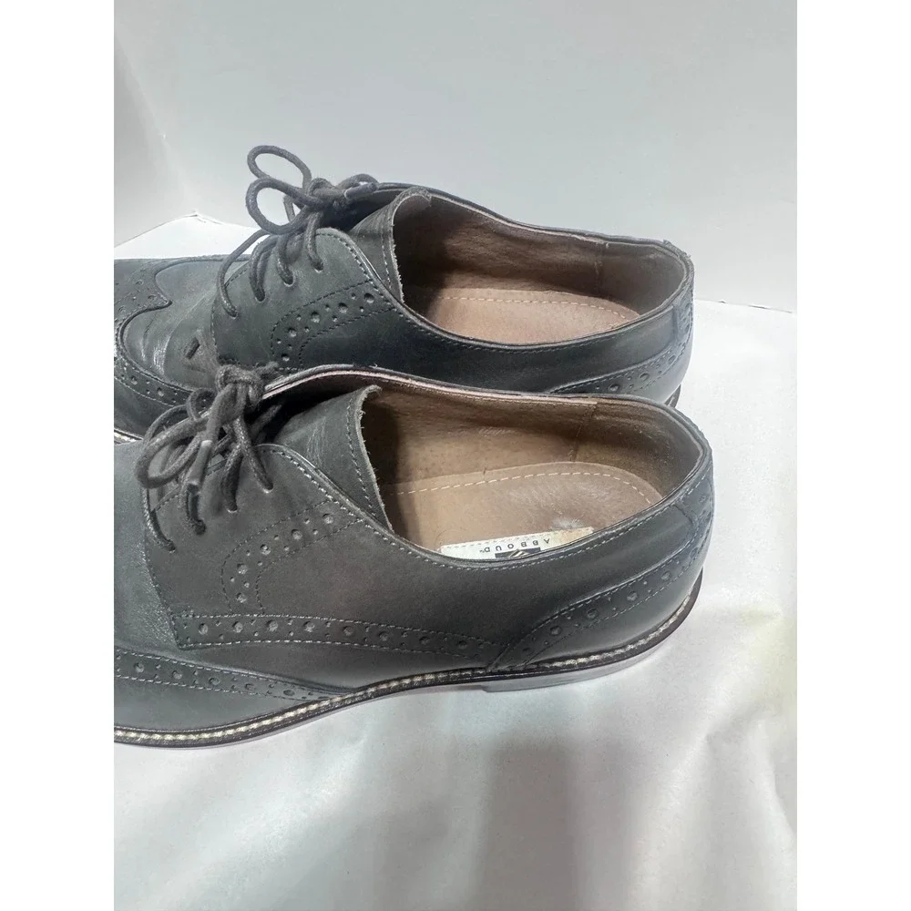 Joseph Abboud Mens 10 Grey Leather Wingtip Brogue Derby Dress Shoes